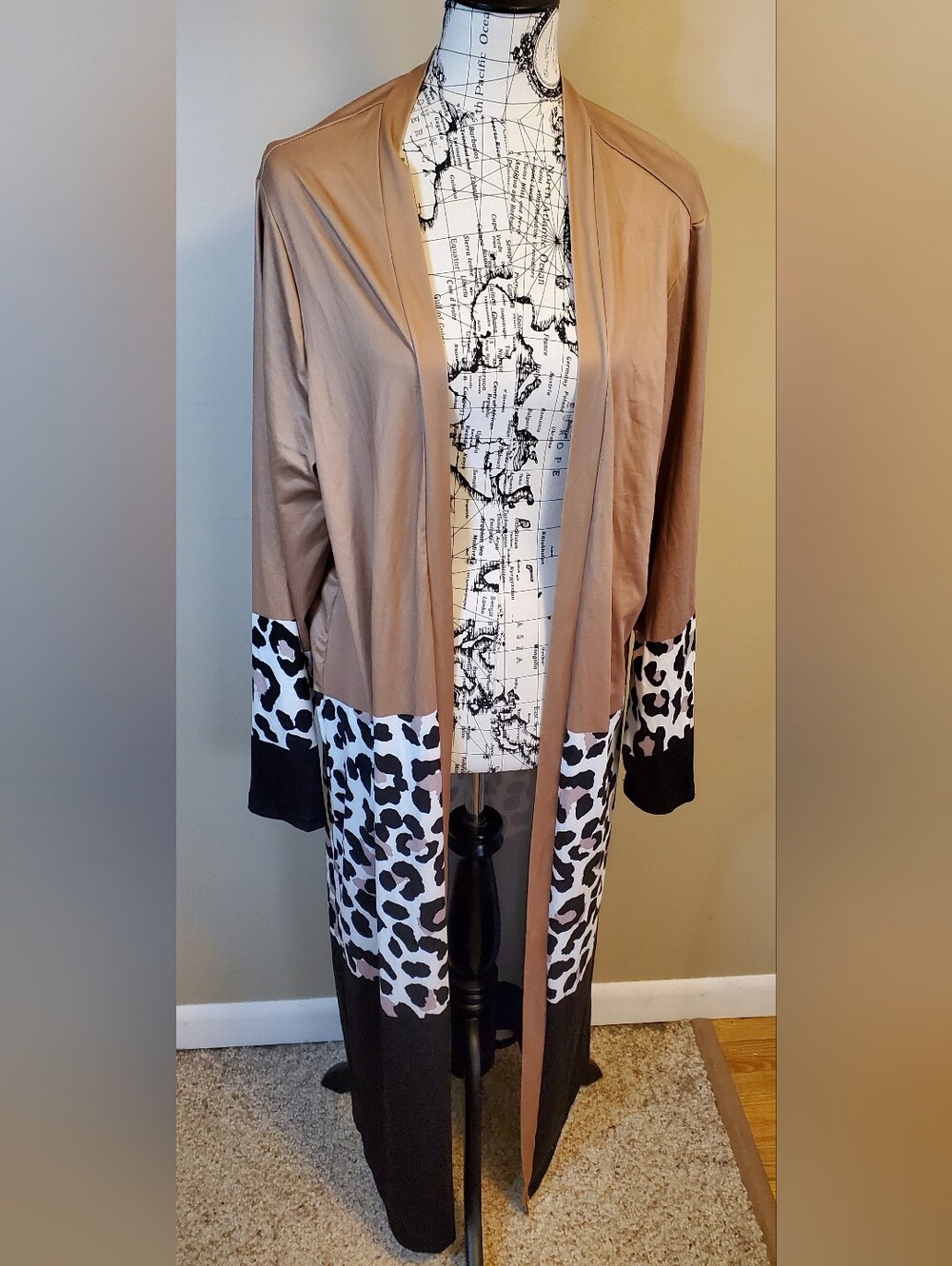 SHEIN Curve 4XL Long Open Cardigan Duster Leopard Colorblock Plus Size Silky